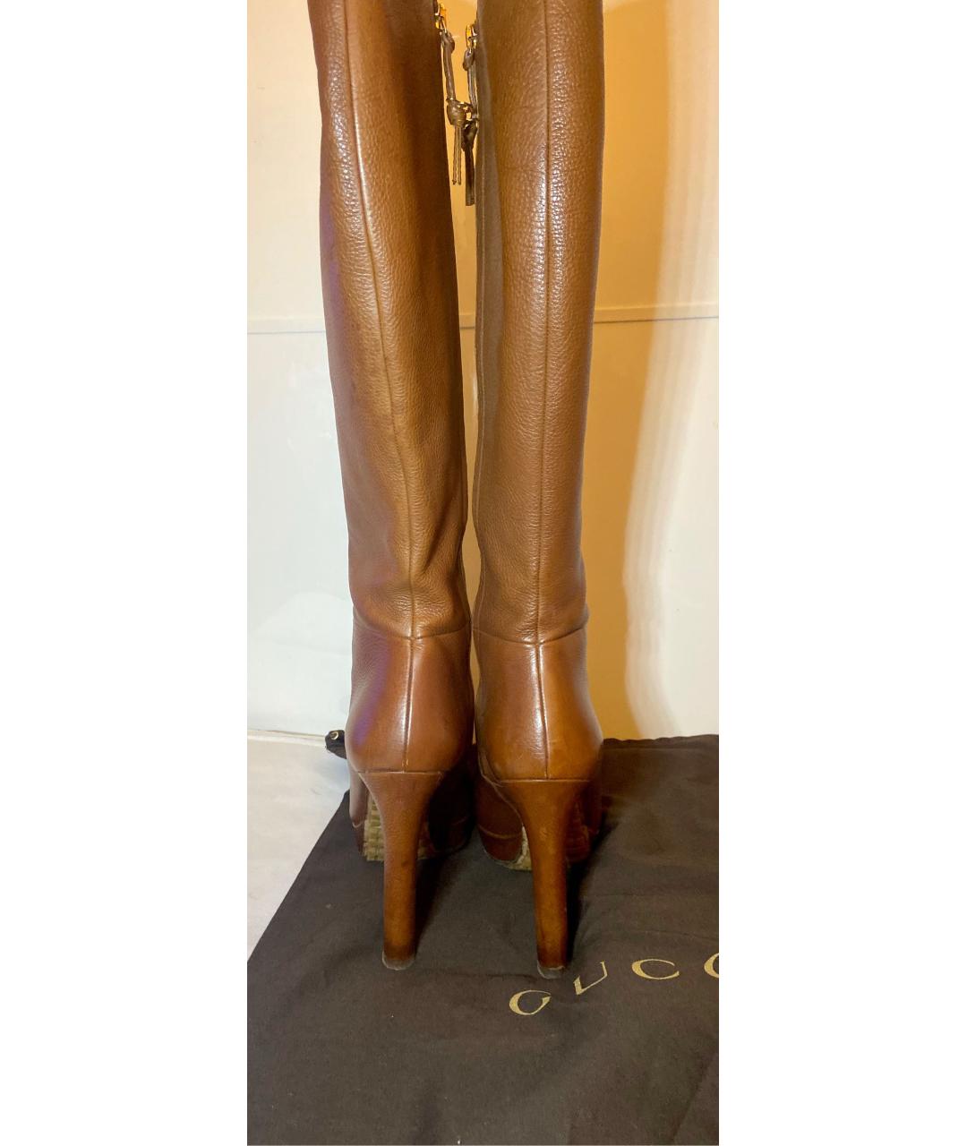 GUCCI Коричневые кожаные сапоги, фото 6