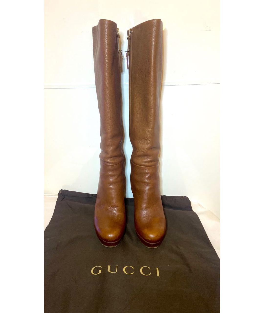 GUCCI Коричневые кожаные сапоги, фото 3
