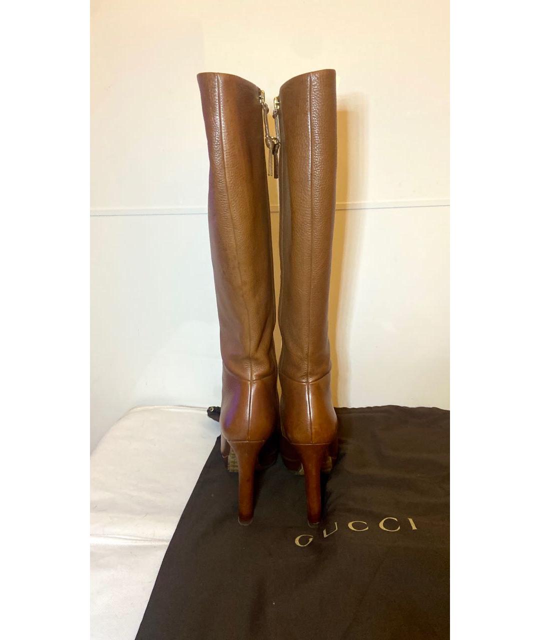 GUCCI Коричневые кожаные сапоги, фото 5