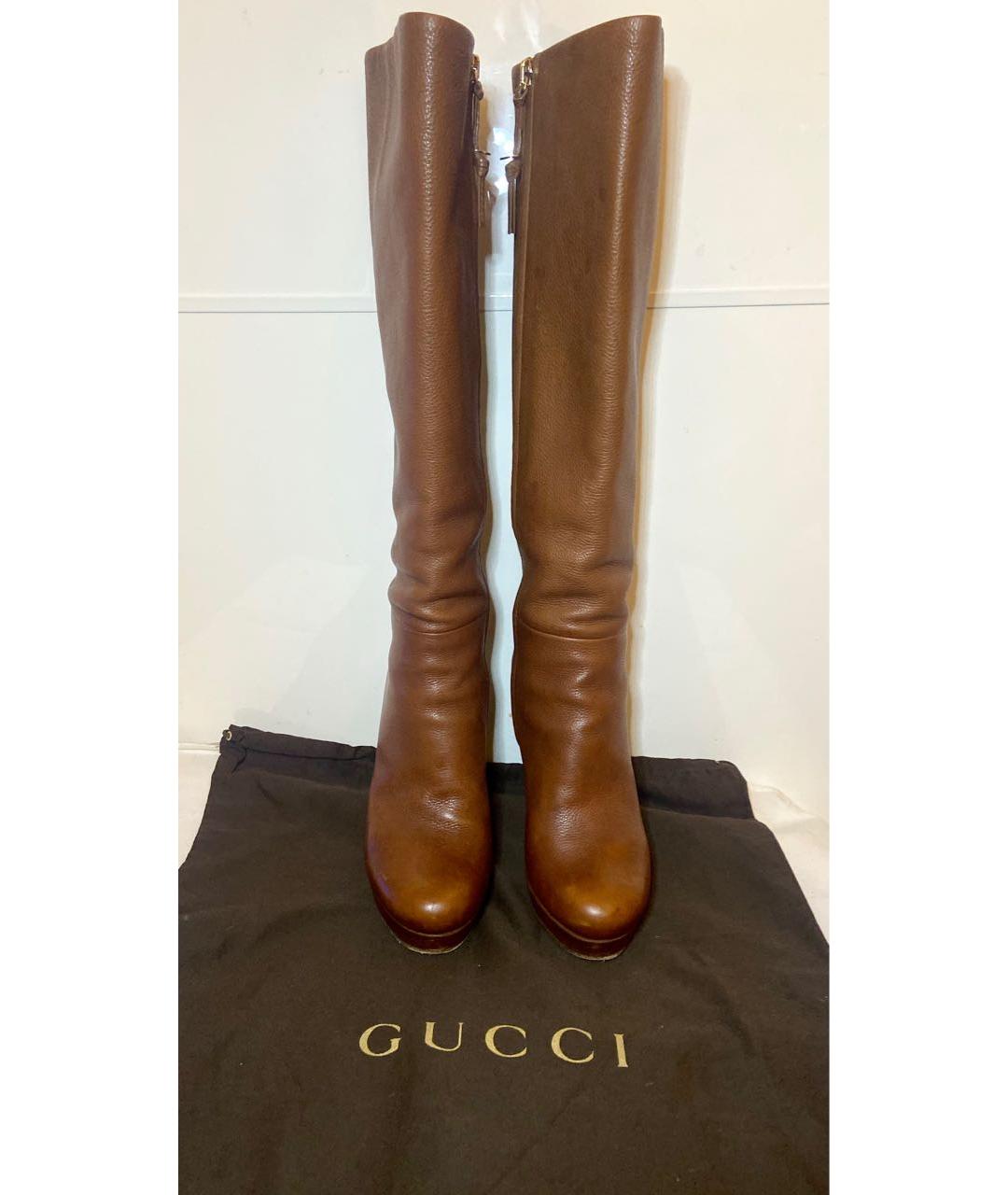 GUCCI Коричневые кожаные сапоги, фото 2