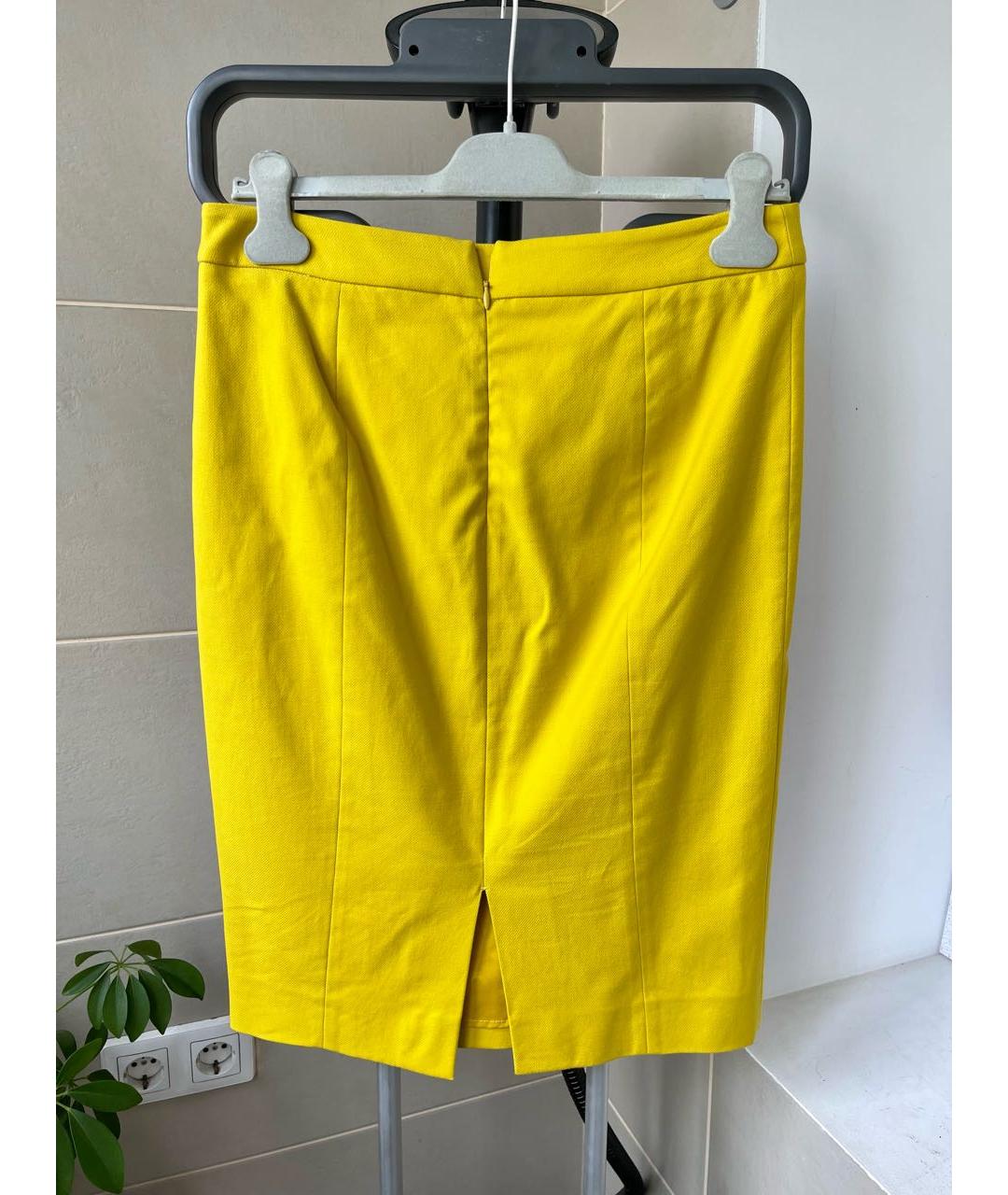 RED VALENTINO Желтая хлопко-эластановая юбка миди, фото 6