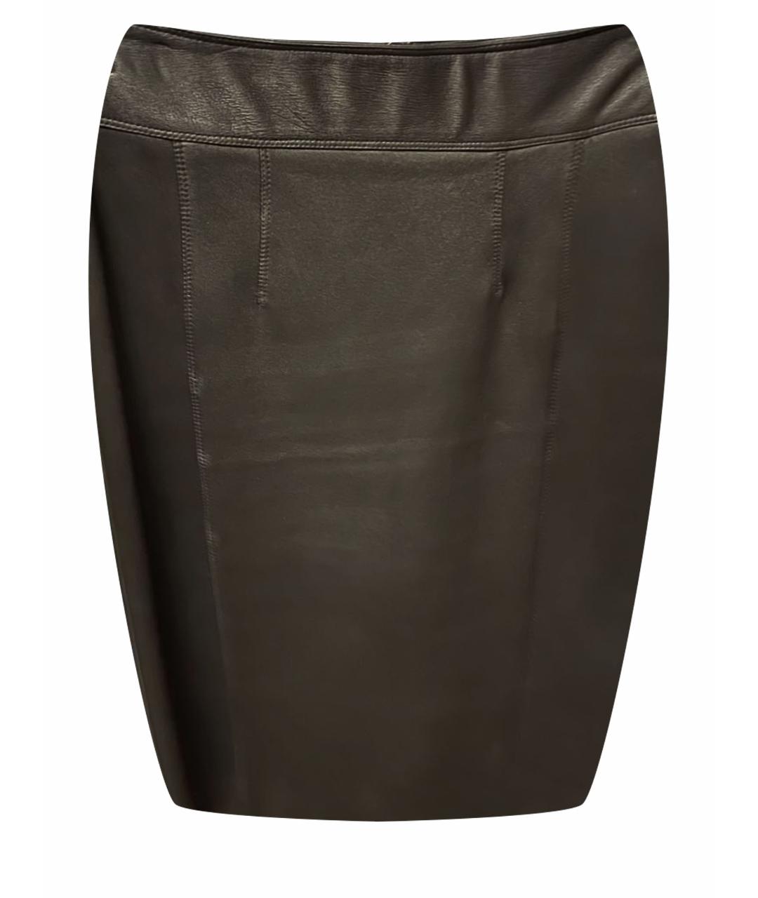 BURBERRY Черная кожаная юбка миди, фото 1