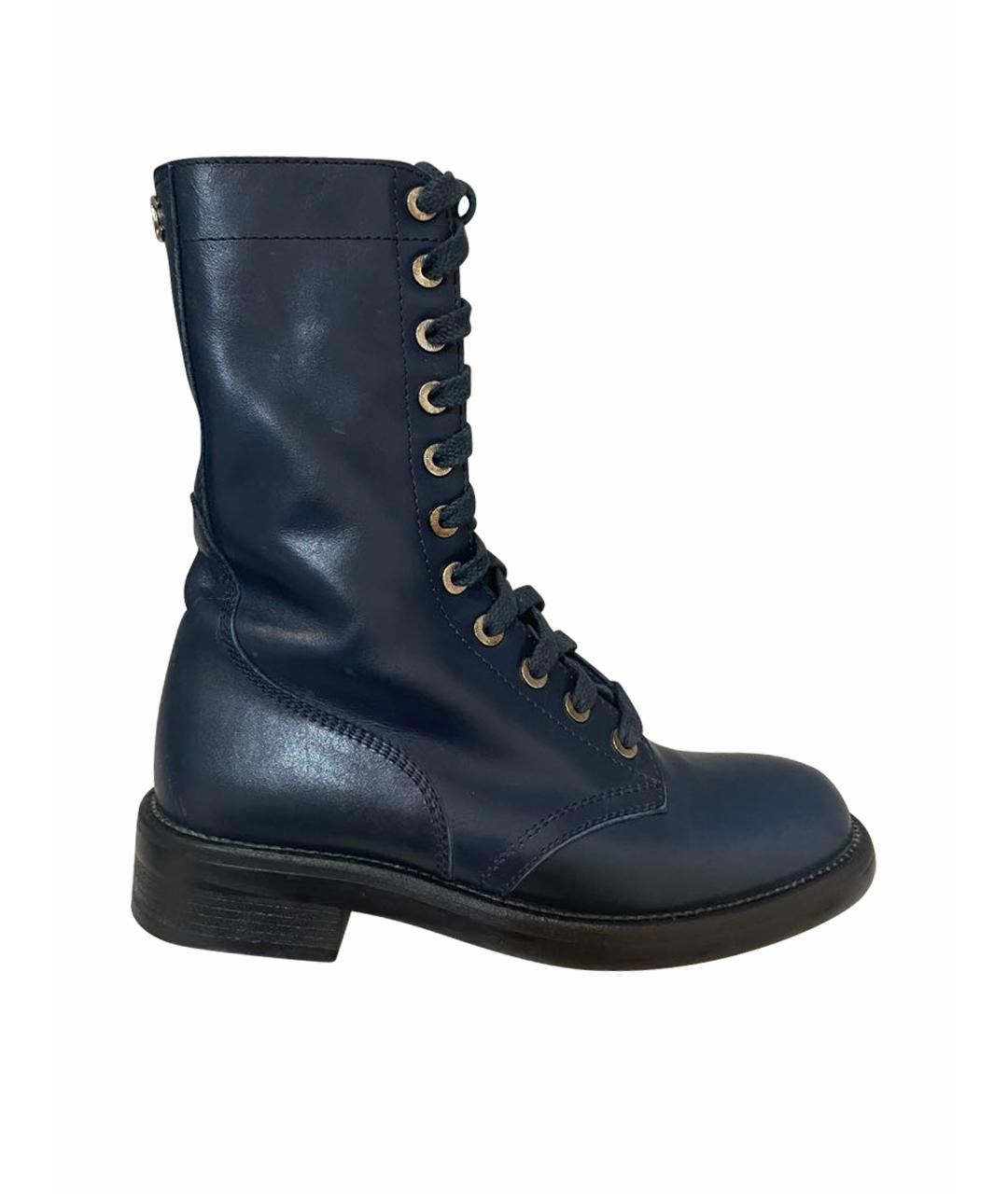 CHANEL PRE-OWNED Темно-синие кожаные ботинки, фото 1