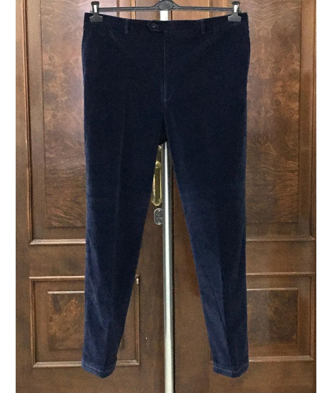 BRIONI Темно-синие хлопко-эластановые повседневные брюки, фото 9
