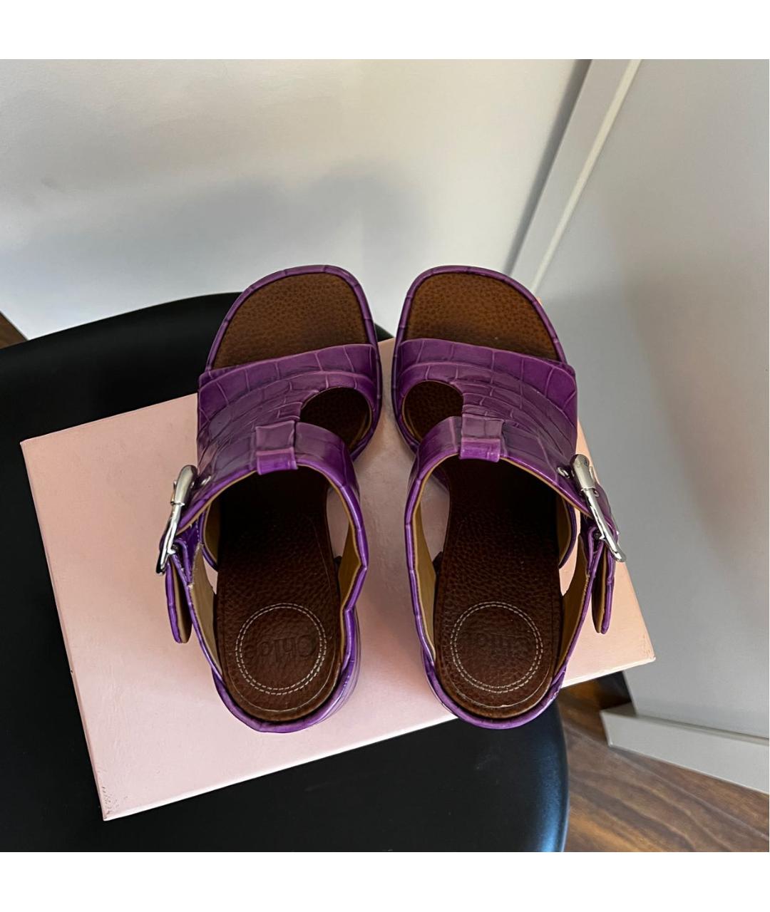 CHLOE Фиолетовые кожаные мюли, фото 3