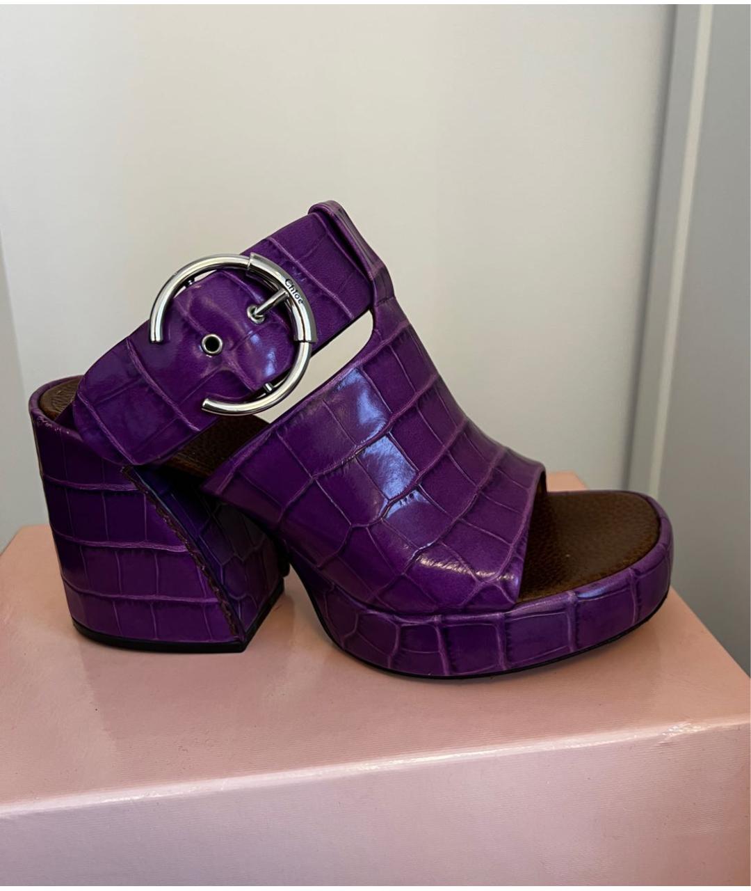 CHLOE Фиолетовые кожаные мюли, фото 7