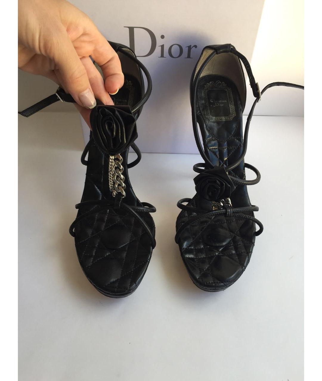 CHRISTIAN DIOR Черные кожаные босоножки, фото 4