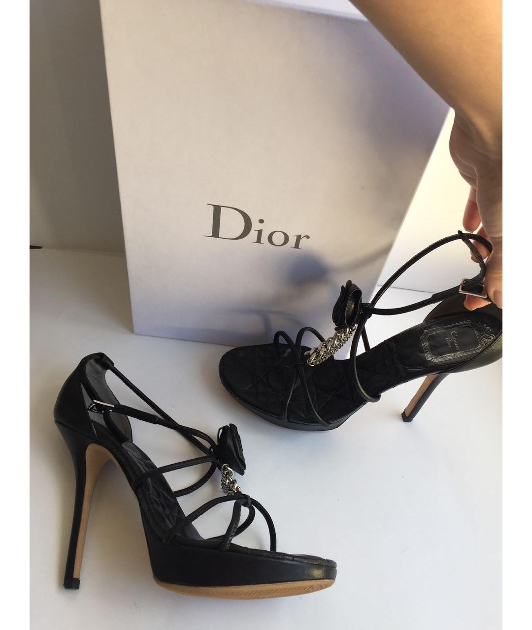 CHRISTIAN DIOR Черные кожаные босоножки, фото 7