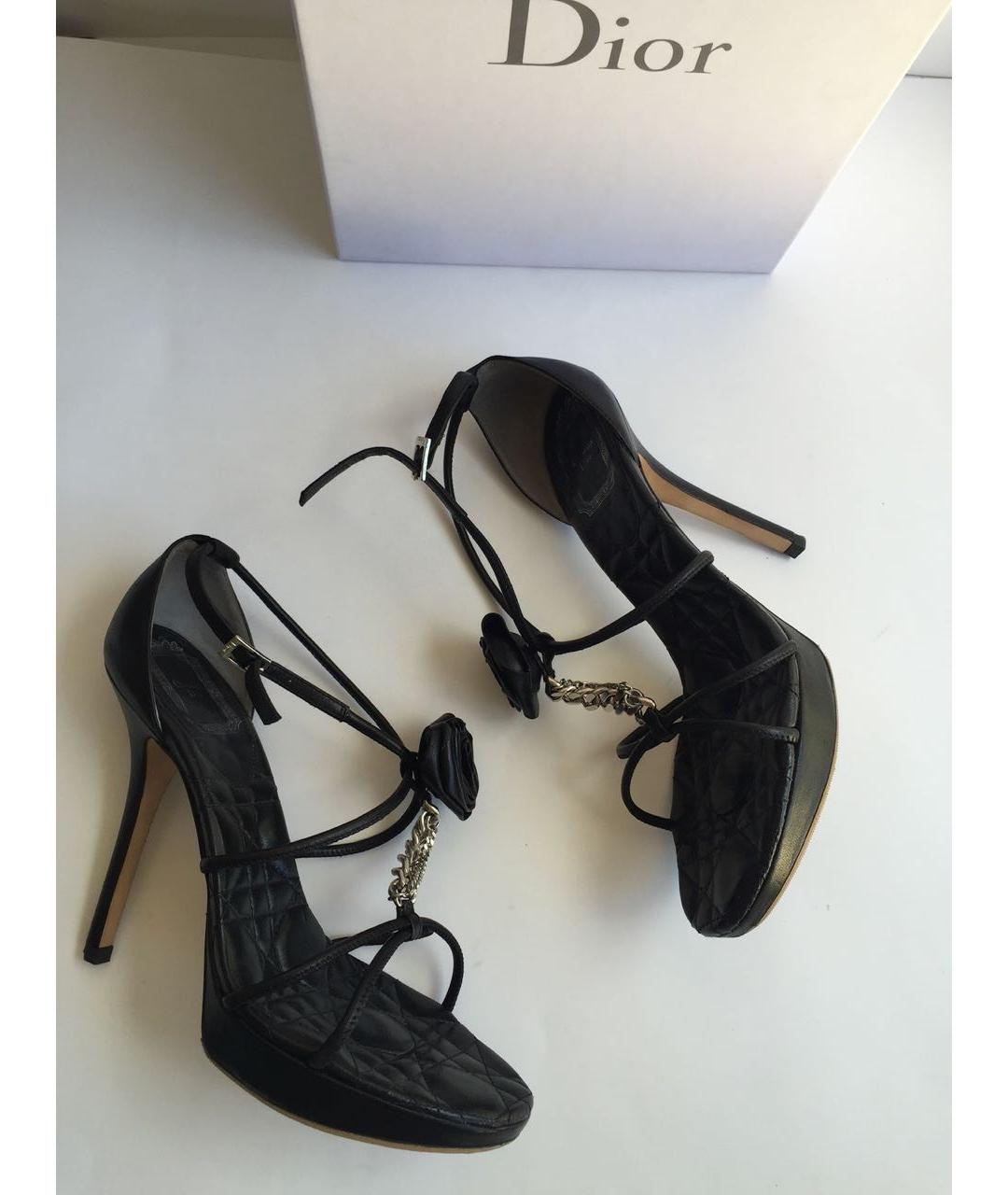 CHRISTIAN DIOR Черные кожаные босоножки, фото 5