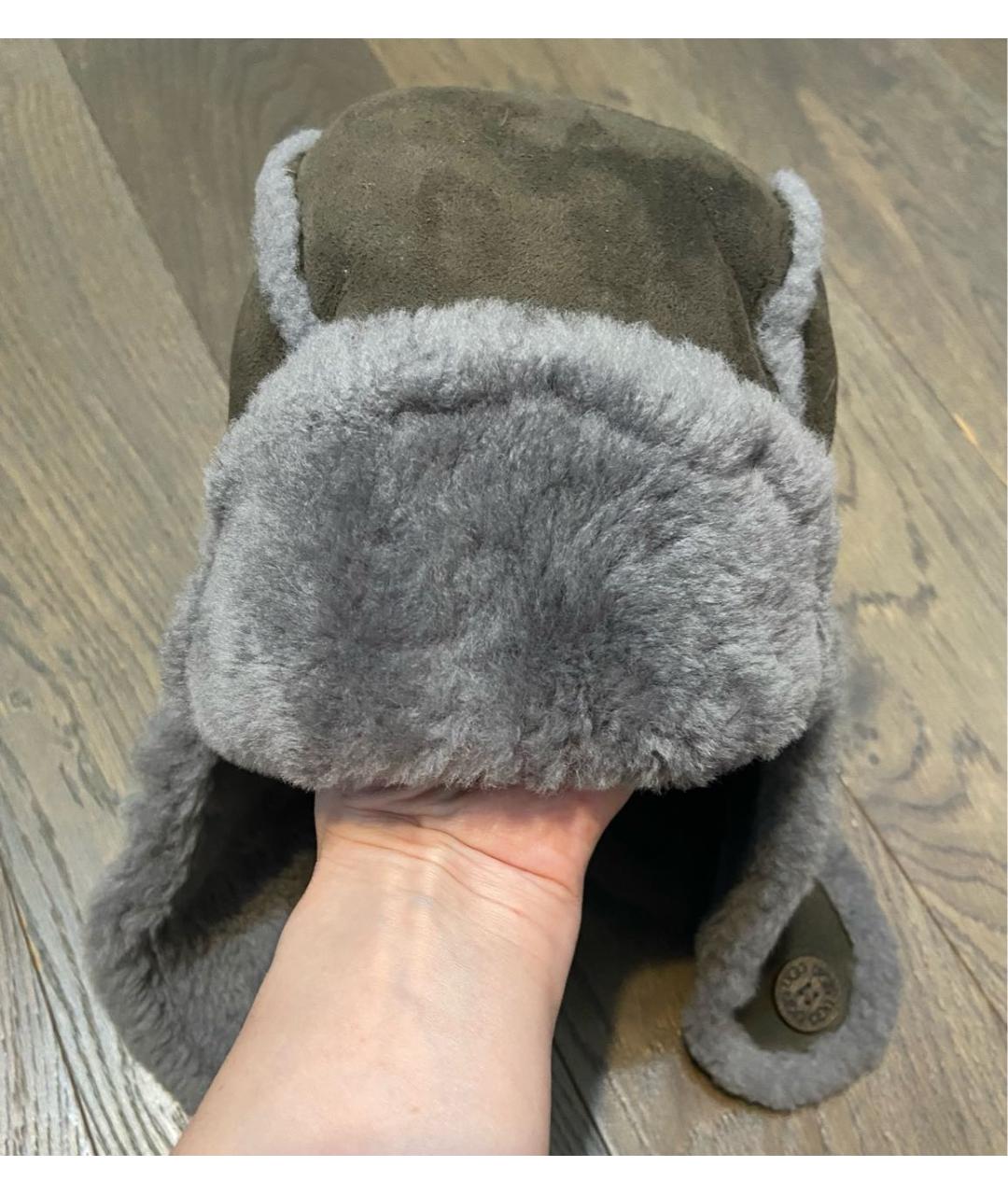 UGG AUSTRALIA Антрацитовая кожаная шапка, фото 3