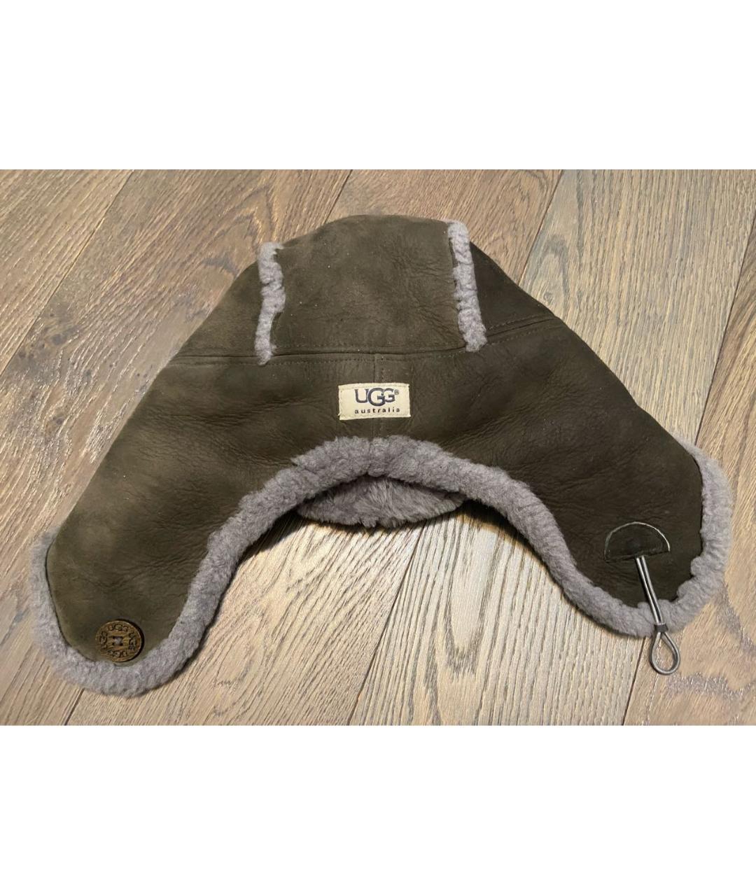 UGG AUSTRALIA Антрацитовая кожаная шапка, фото 4