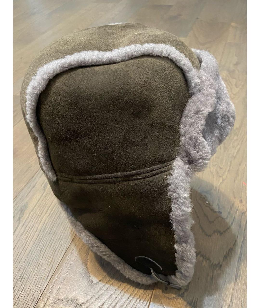 UGG AUSTRALIA Антрацитовая кожаная шапка, фото 6