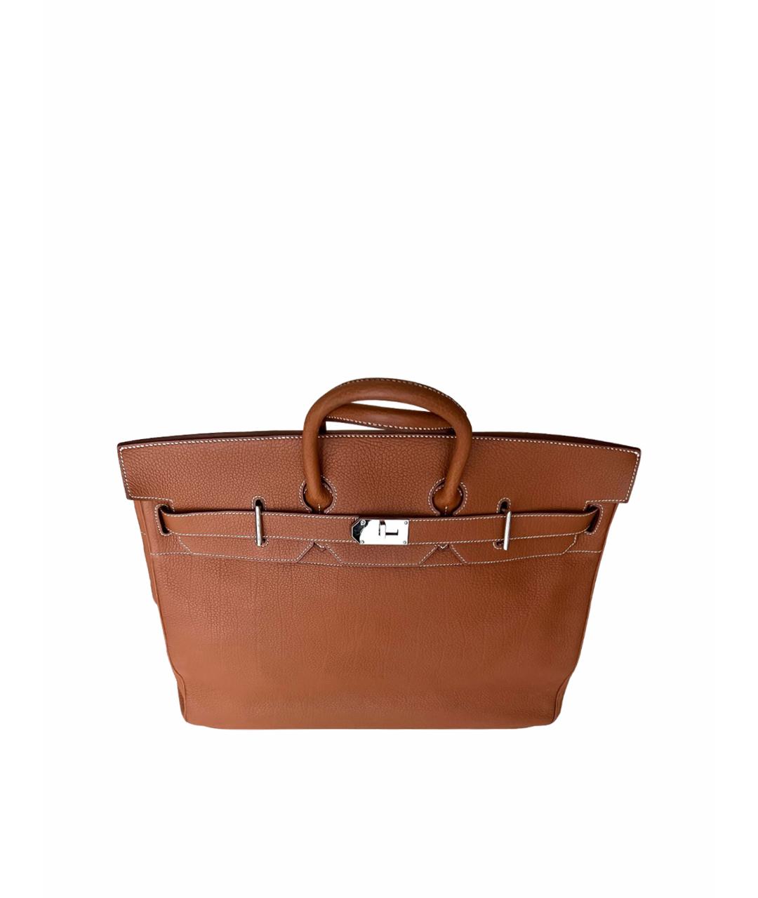 HERMES Оранжевая кожаная дорожная/спортивная сумка, фото 1