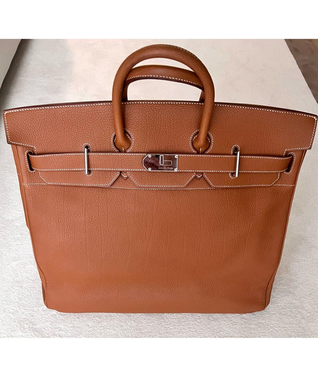 HERMES Оранжевая кожаная дорожная/спортивная сумка, фото 2