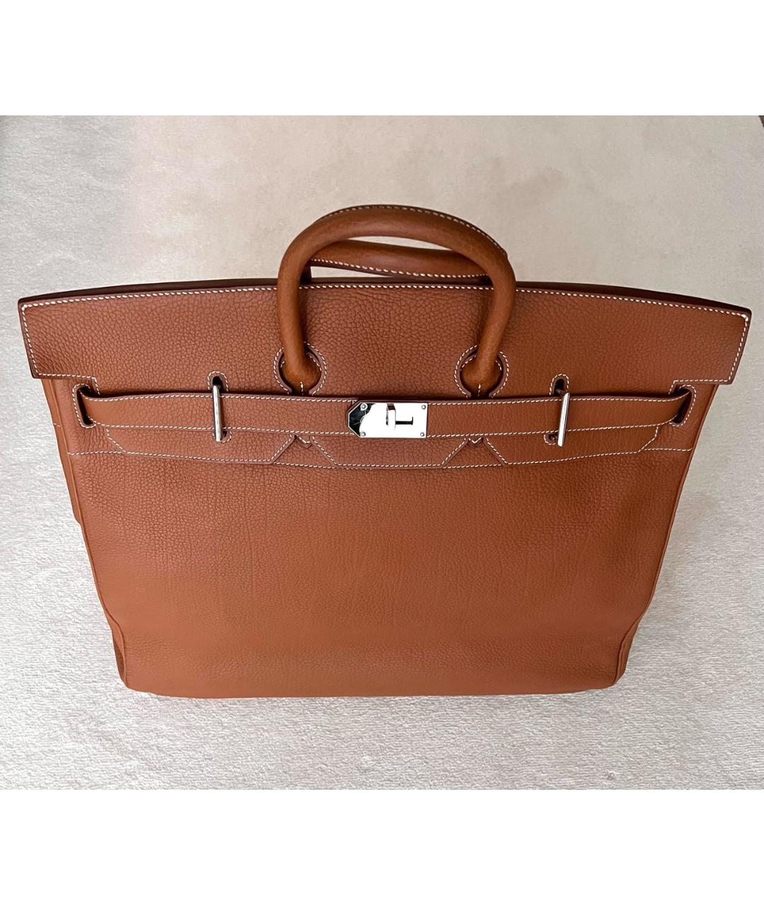 HERMES Оранжевая кожаная дорожная/спортивная сумка, фото 6