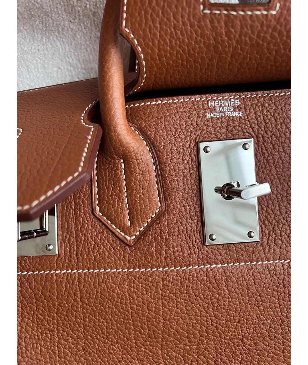 HERMES Оранжевая кожаная дорожная/спортивная сумка, фото 5