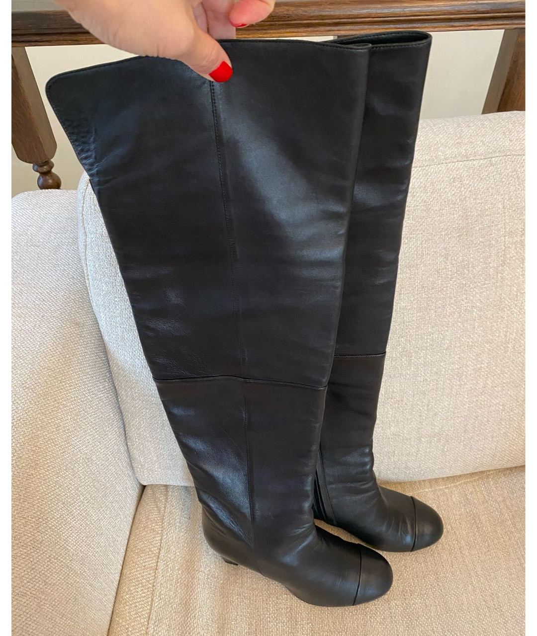 CHANEL PRE-OWNED Черные кожаные ботфорты, фото 6