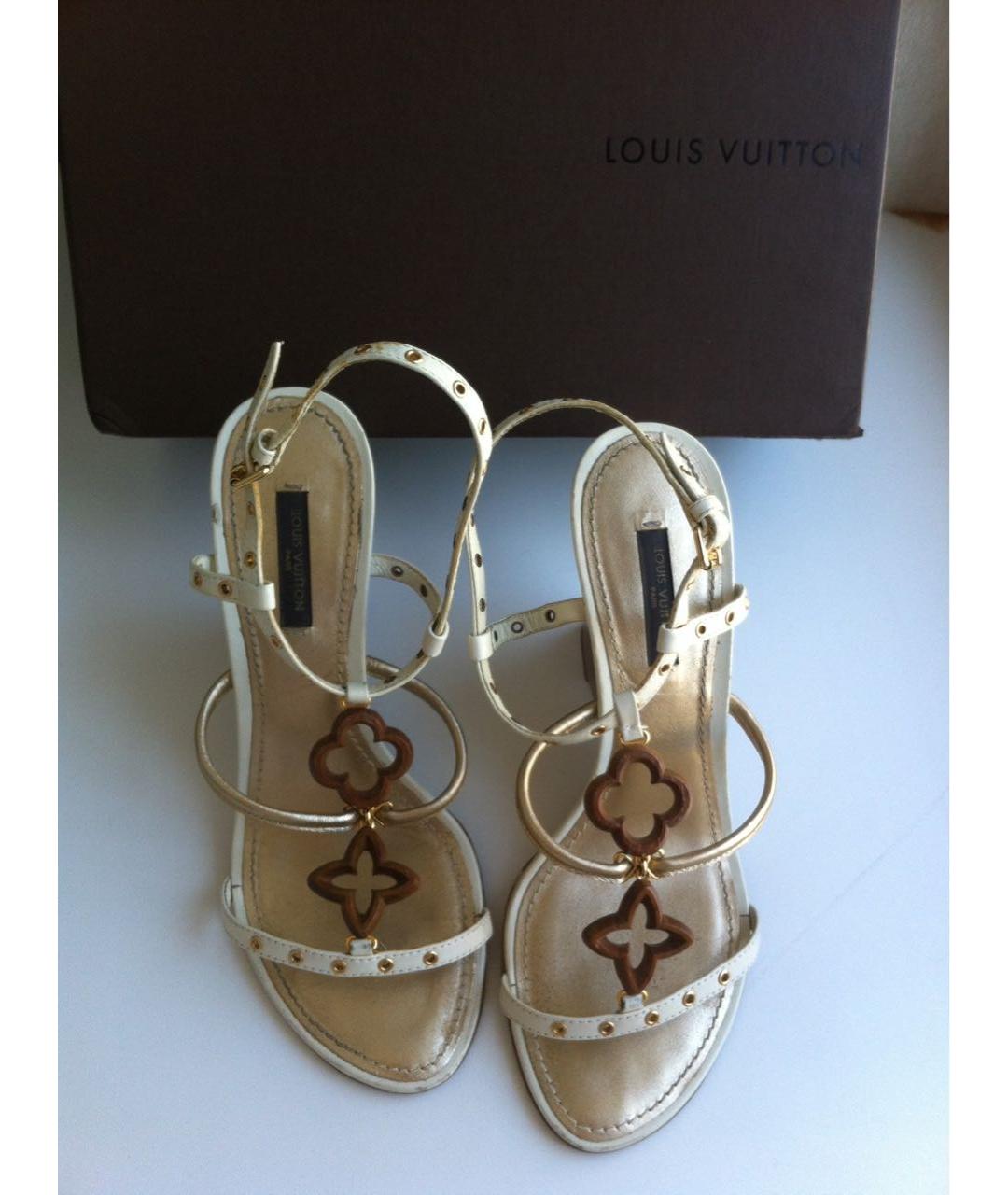 LOUIS VUITTON Бежевые кожаные босоножки, фото 4