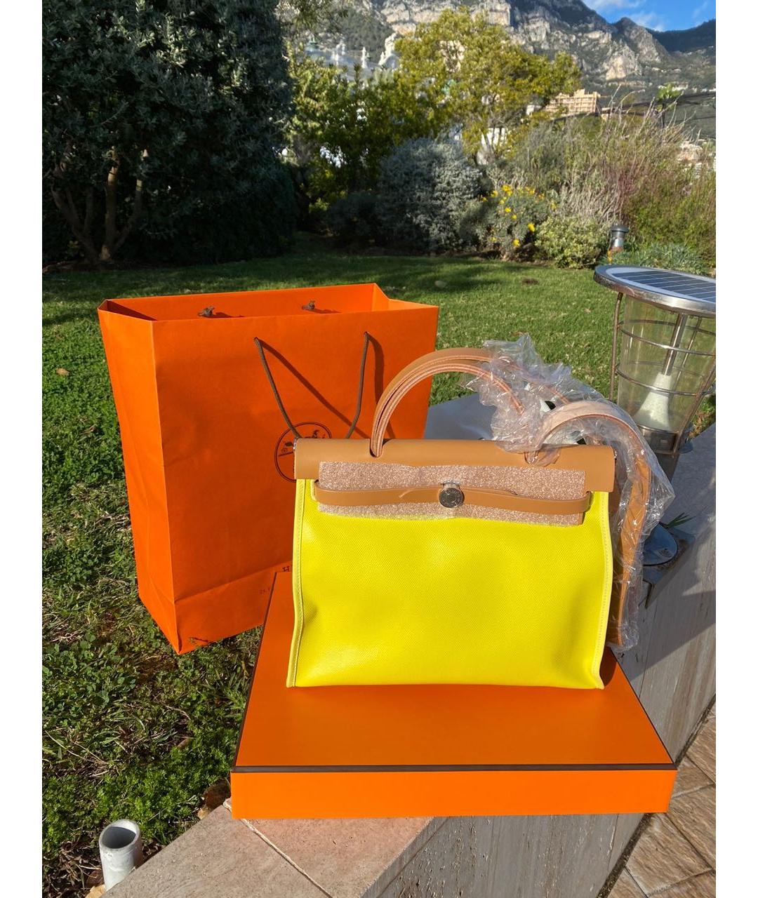 HERMES Желтая кожаная сумка тоут, фото 4