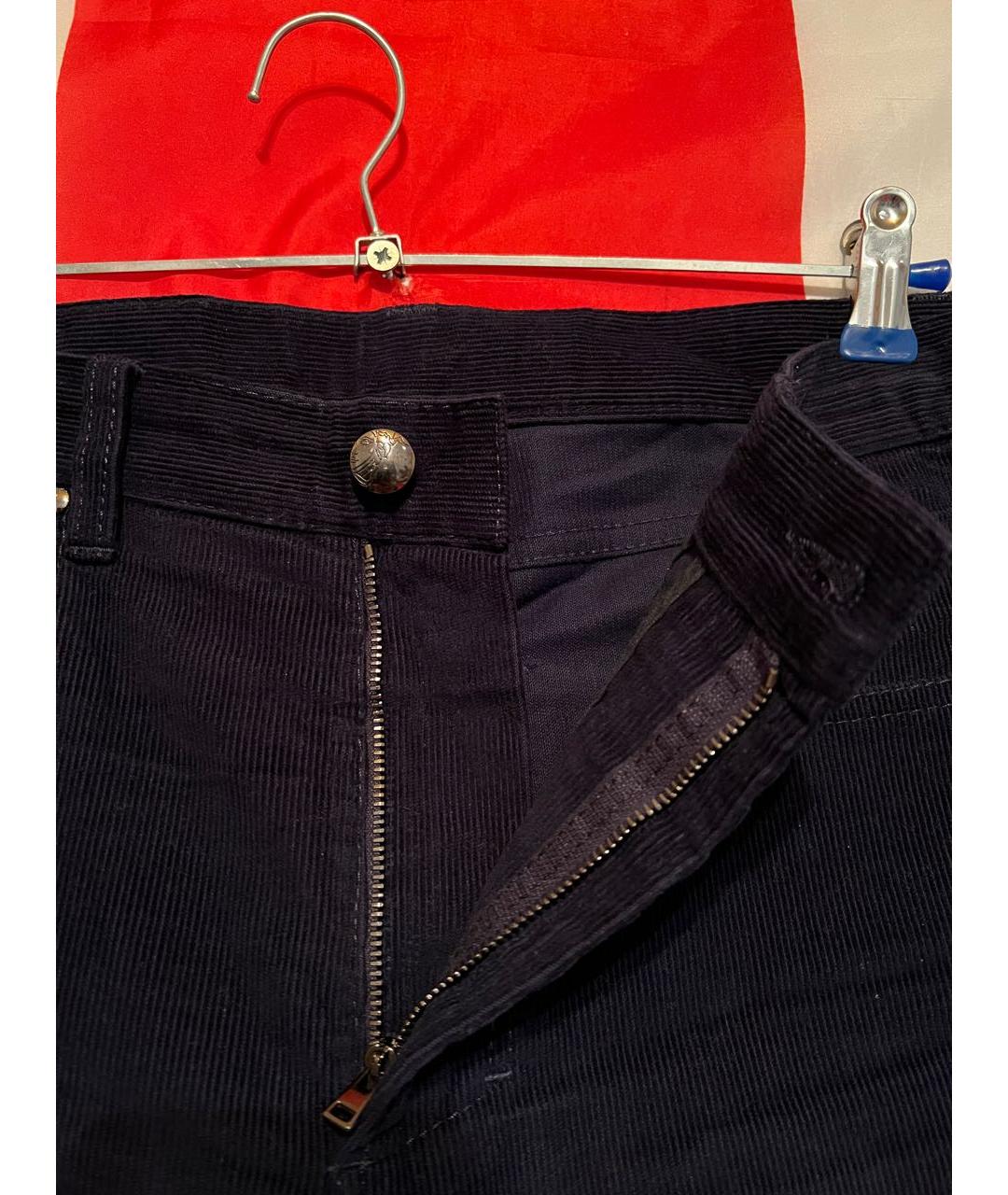 VERSACE COLLECTION Темно-синие хлопко-эластановые повседневные брюки, фото 5