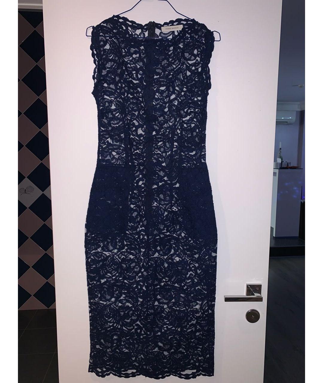 PIERRE BALMAIN Темно-синее кружевное вечернее платье, фото 5