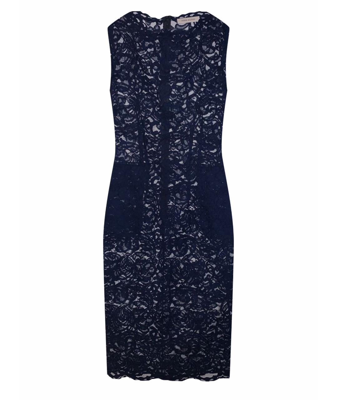 PIERRE BALMAIN Темно-синее кружевное вечернее платье, фото 1