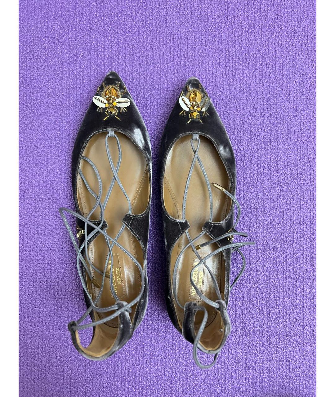 AQUAZZURA Серые текстильные балетки, фото 3
