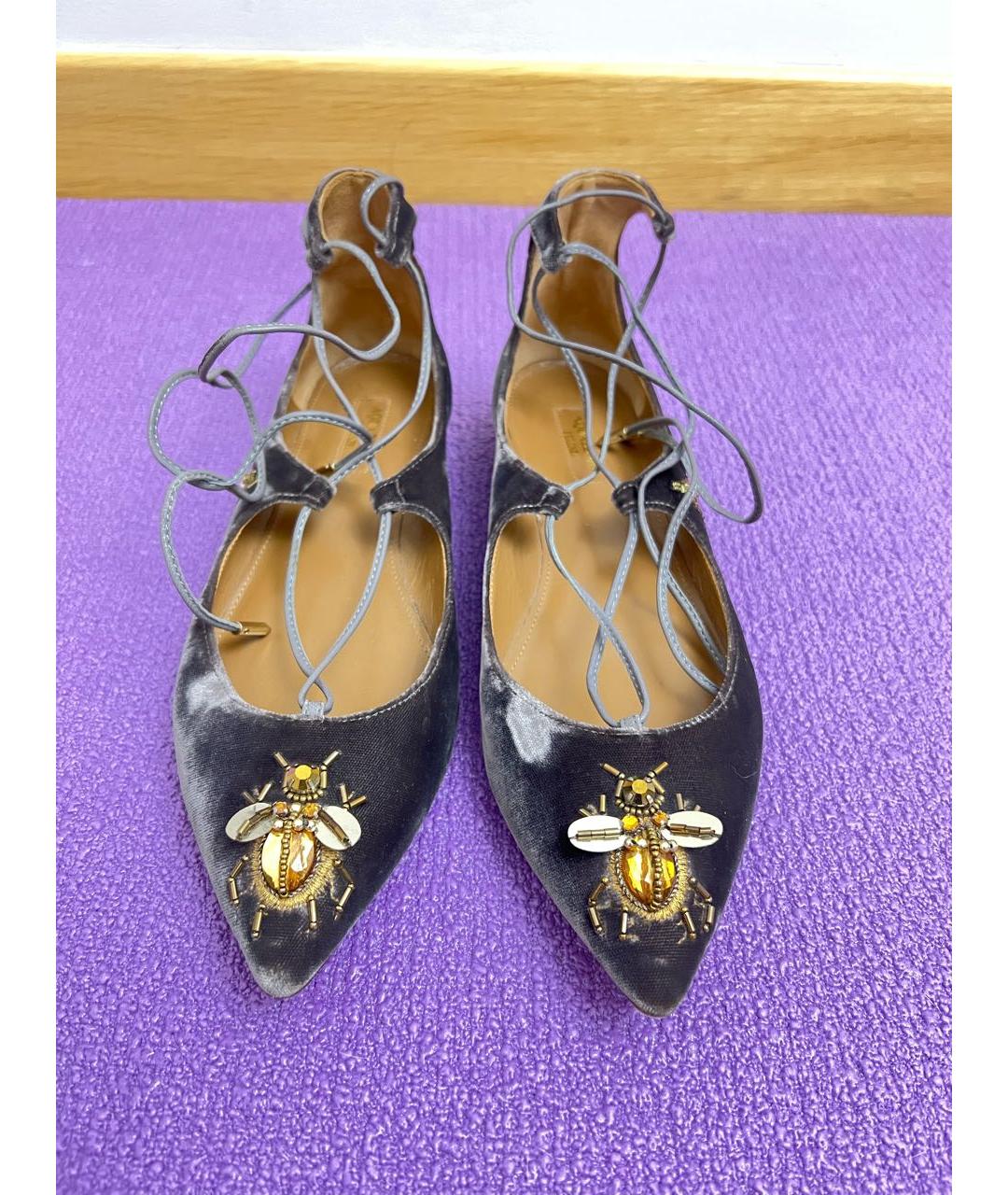 AQUAZZURA Серые текстильные балетки, фото 2