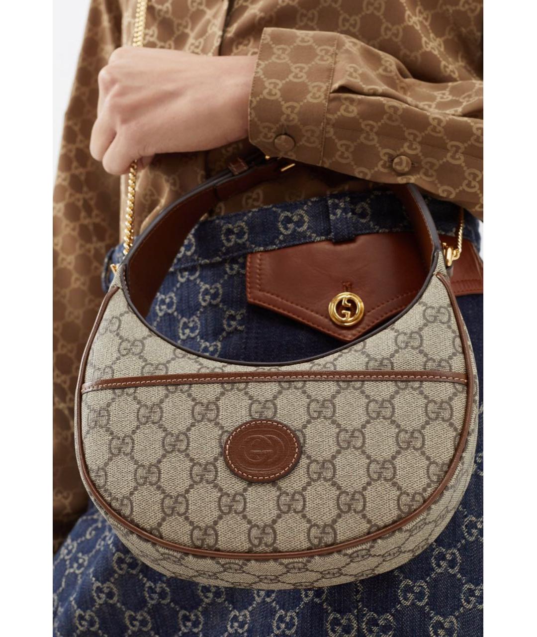 GUCCI Коричневая кожаная сумка с короткими ручками, фото 2