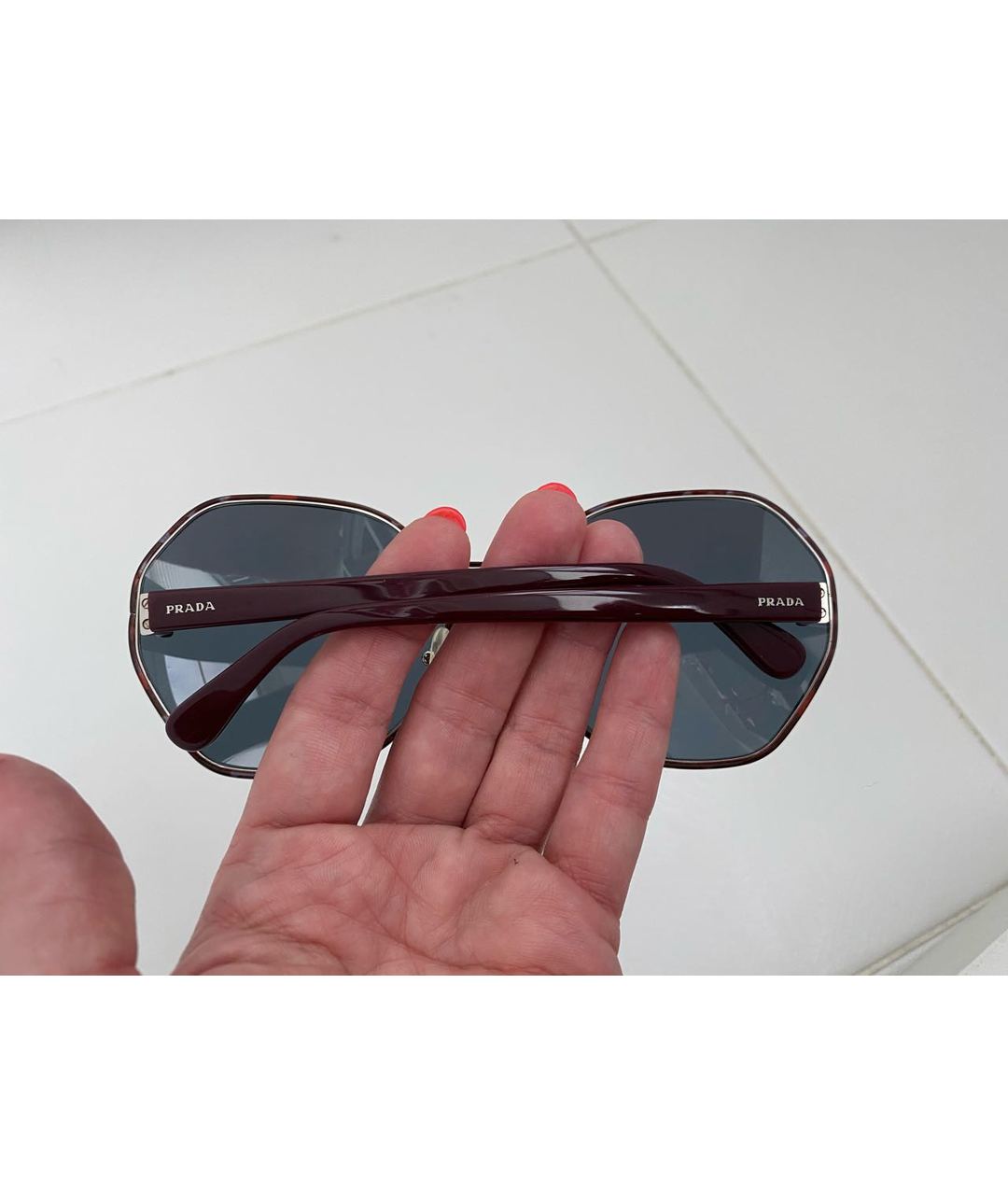 PRADA Бордовые металлические солнцезащитные очки, фото 3