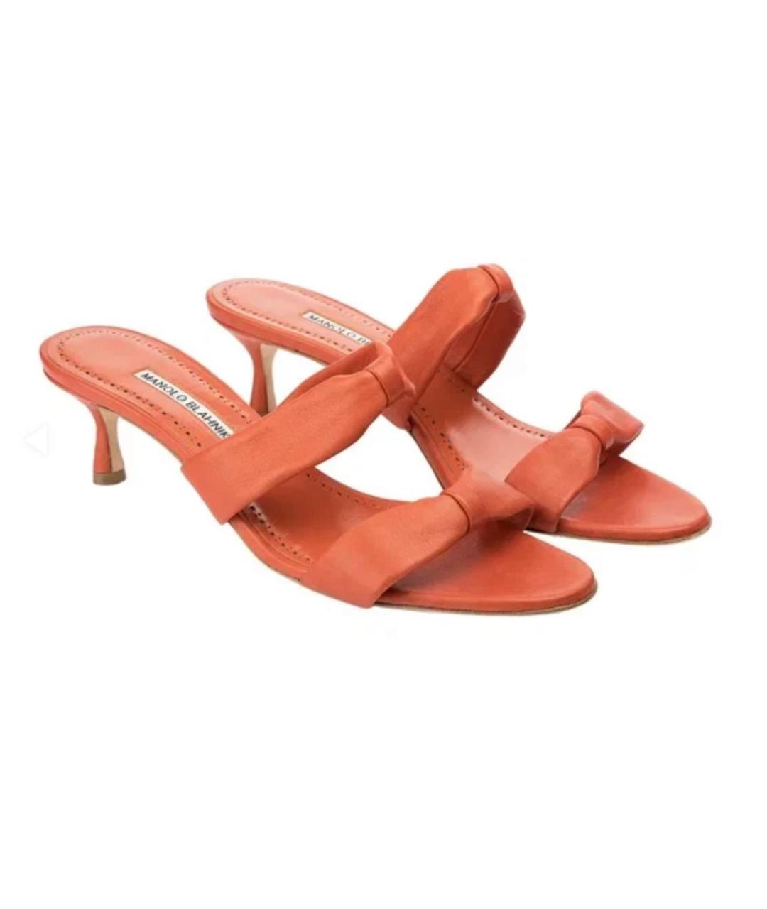 MANOLO BLAHNIK Оранжевое кожаные босоножки, фото 3