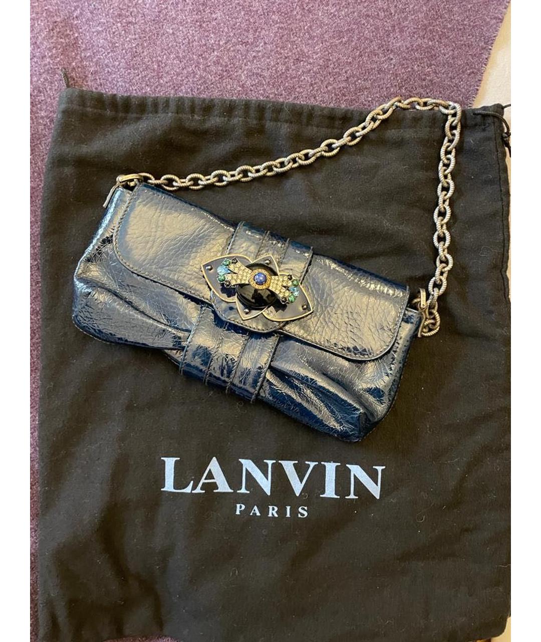 LANVIN Синяя сумка с короткими ручками из лакированной кожи, фото 7