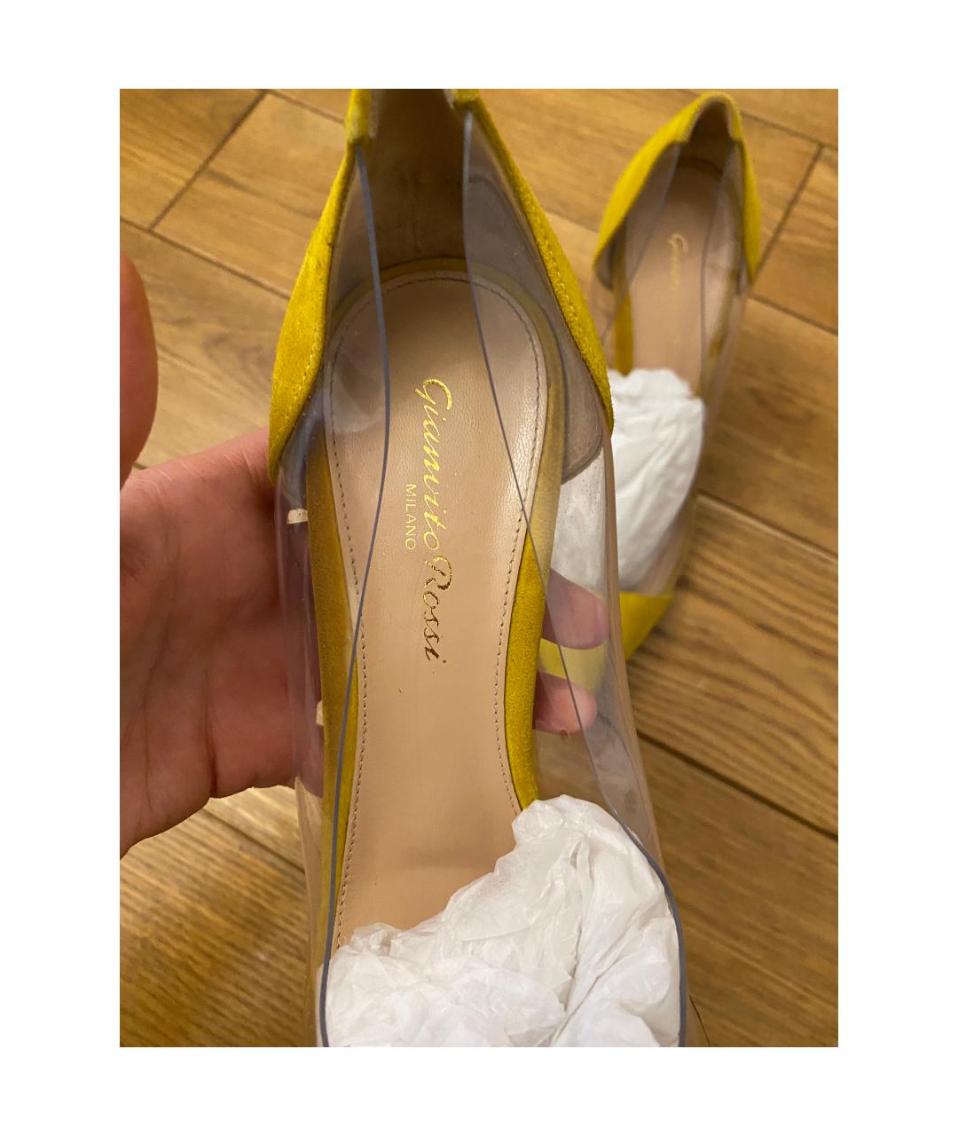 GIANVITO ROSSI Желтые замшевые лодочки на низком каблуке, фото 3