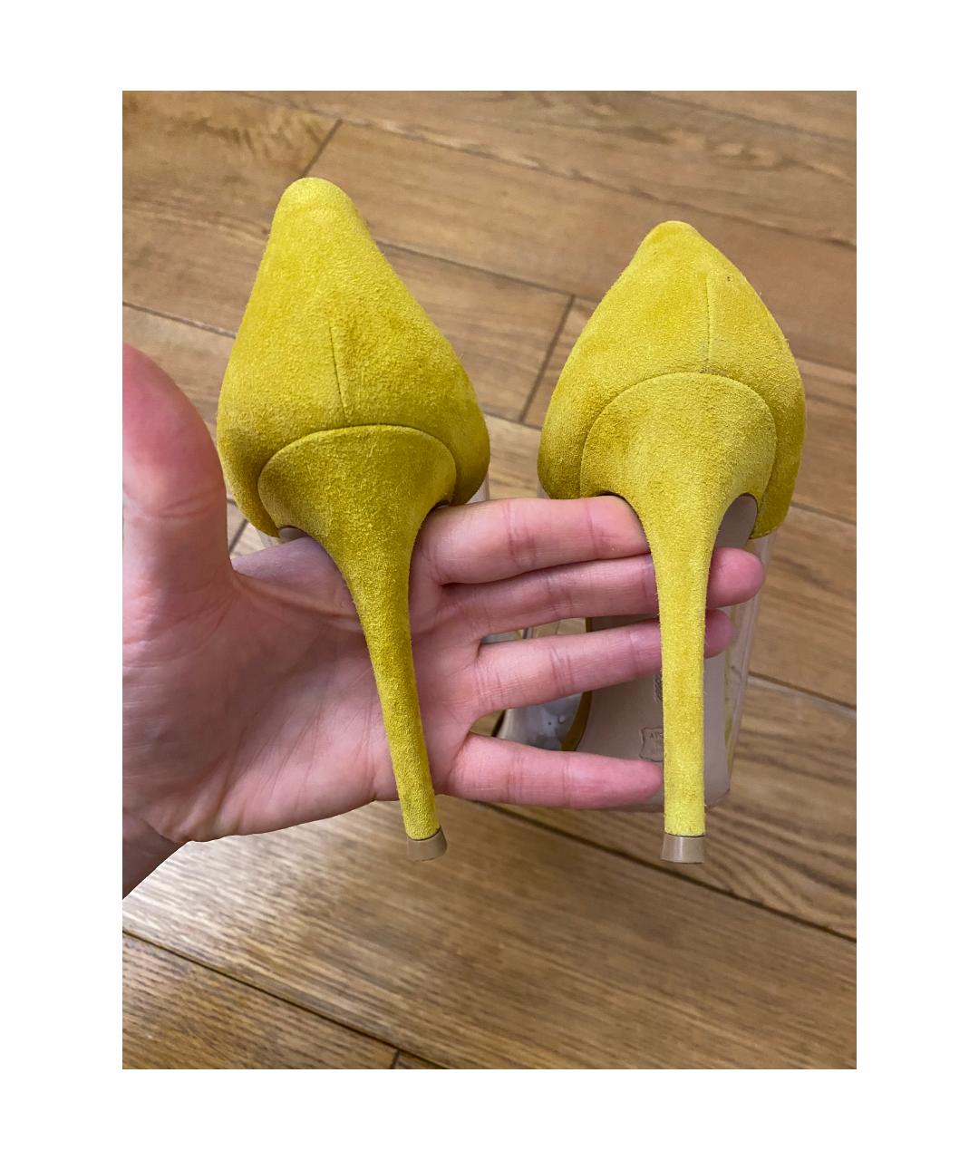 GIANVITO ROSSI Желтые замшевые лодочки на низком каблуке, фото 4