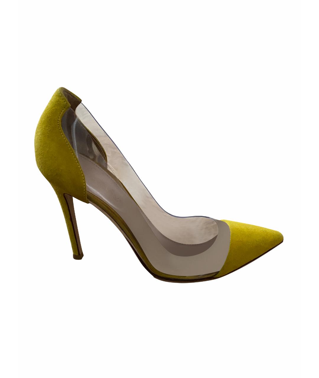 GIANVITO ROSSI Желтые замшевые лодочки на низком каблуке, фото 1