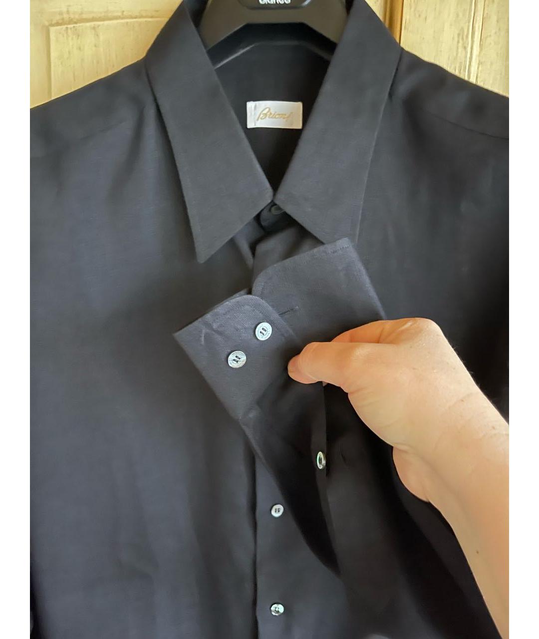 BRIONI Черная льняная классическая рубашка, фото 5