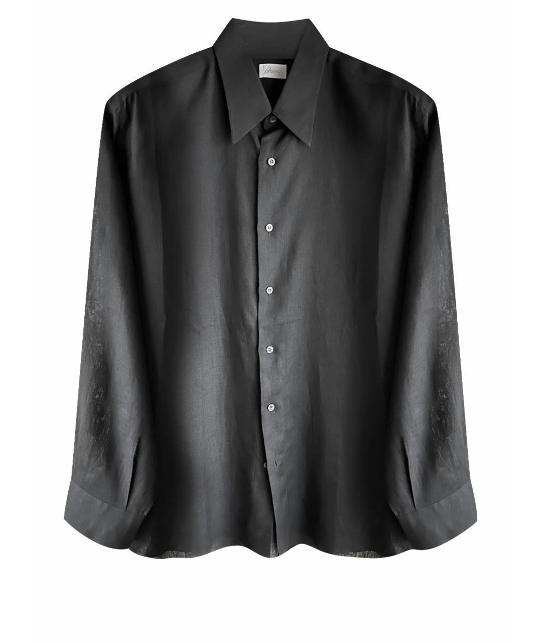 BRIONI Черная льняная классическая рубашка, фото 1