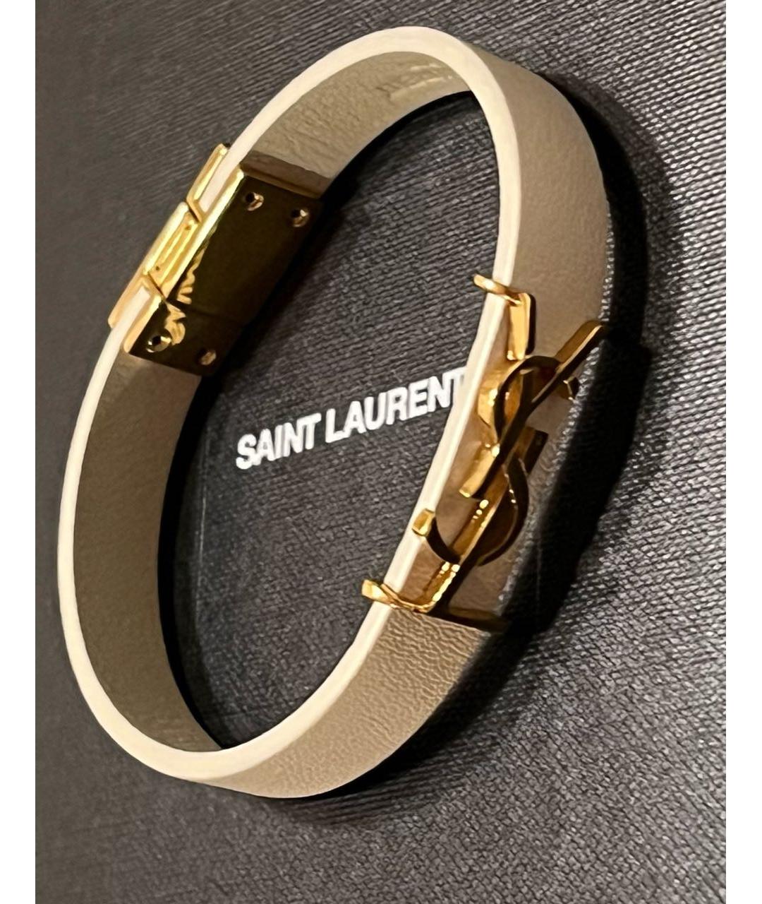SAINT LAURENT Белый кожаный браслет, фото 2