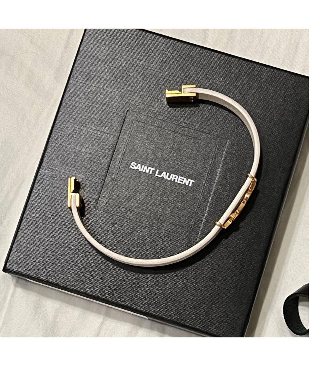 SAINT LAURENT Белый кожаный браслет, фото 3