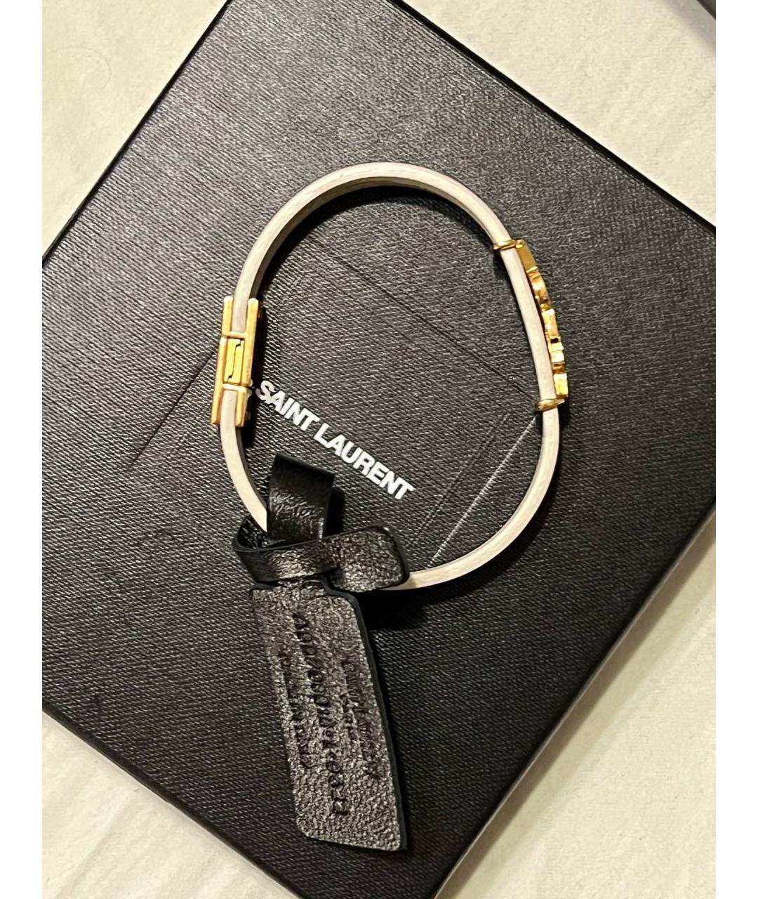 SAINT LAURENT Белый кожаный браслет, фото 6