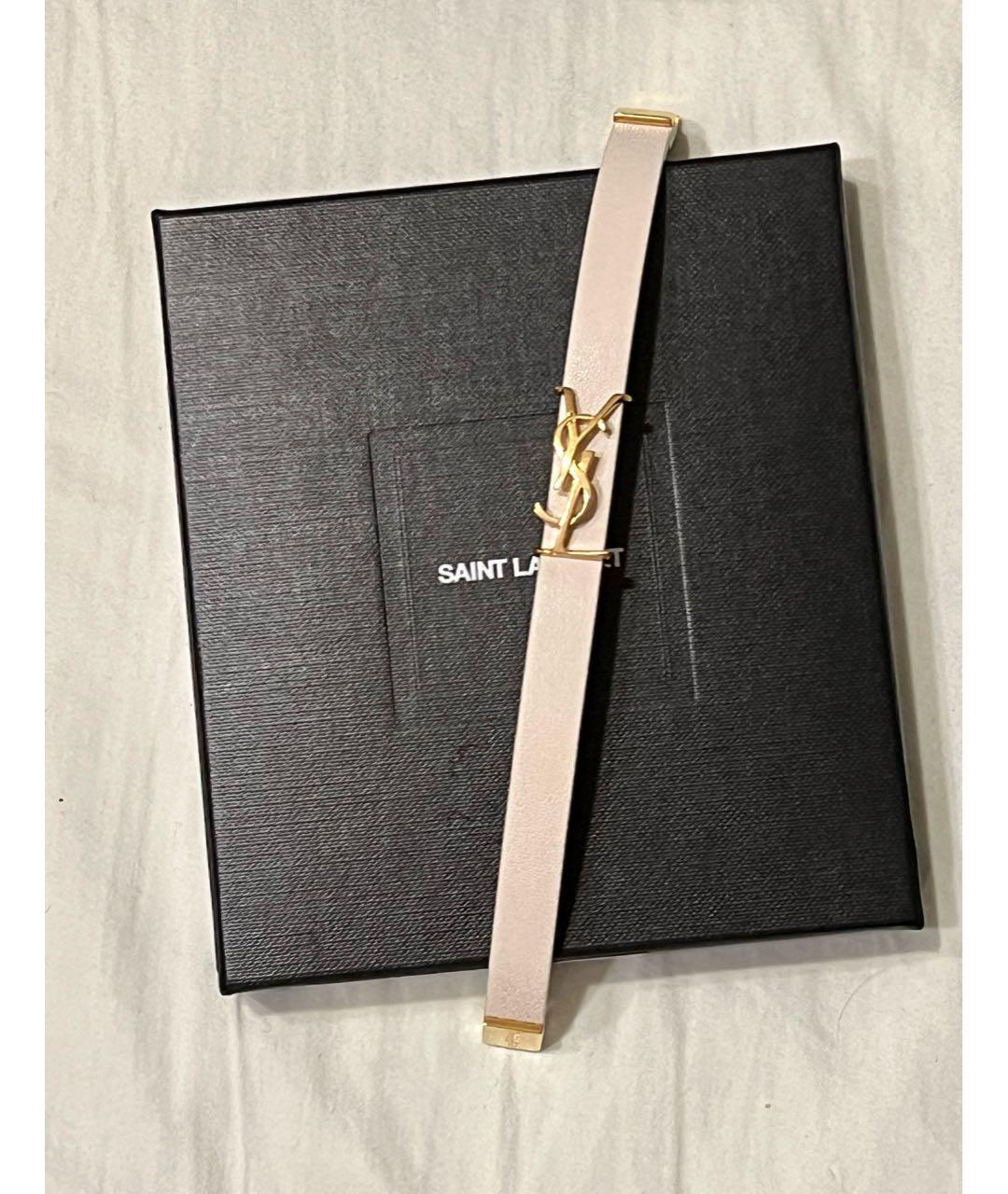 SAINT LAURENT Белый кожаный браслет, фото 5