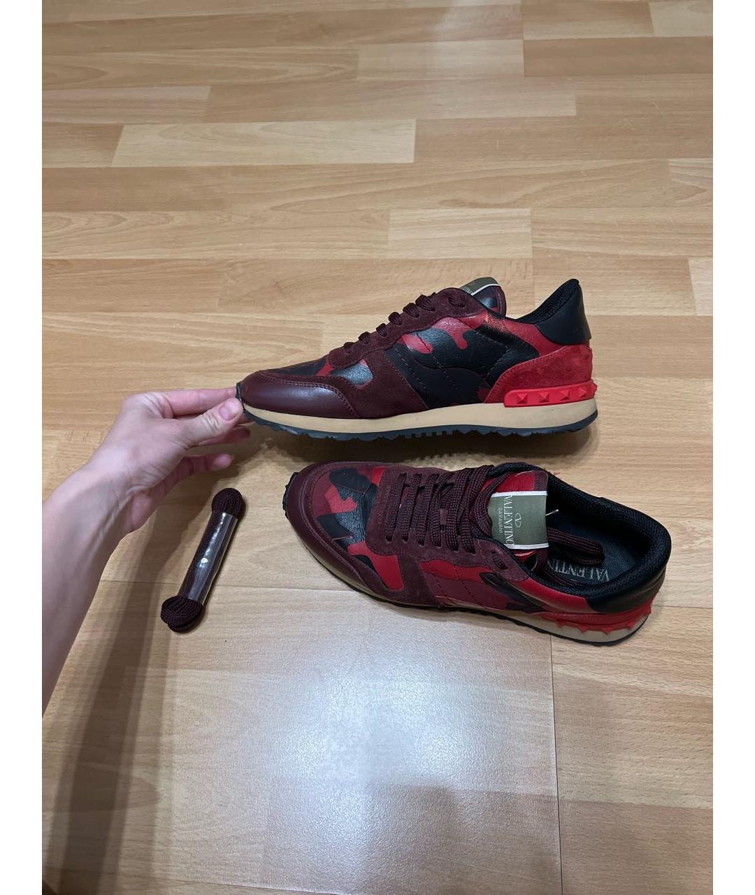 VALENTINO Бордовые кожаные кроссовки, фото 8