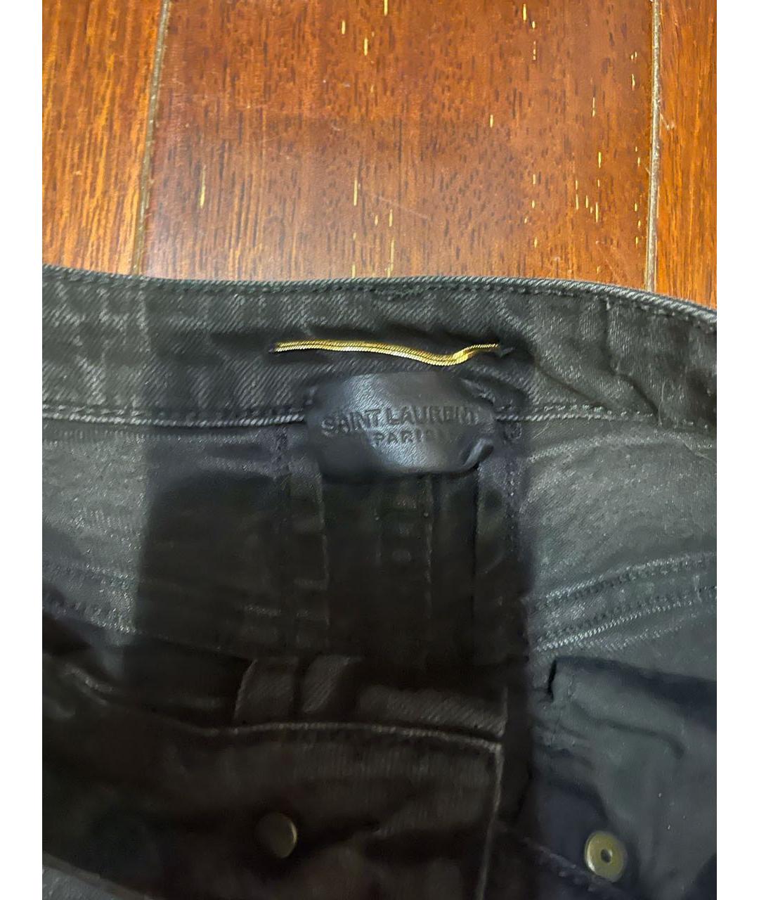 SAINT LAURENT Черные хлопко-эластановые прямые джинсы, фото 3