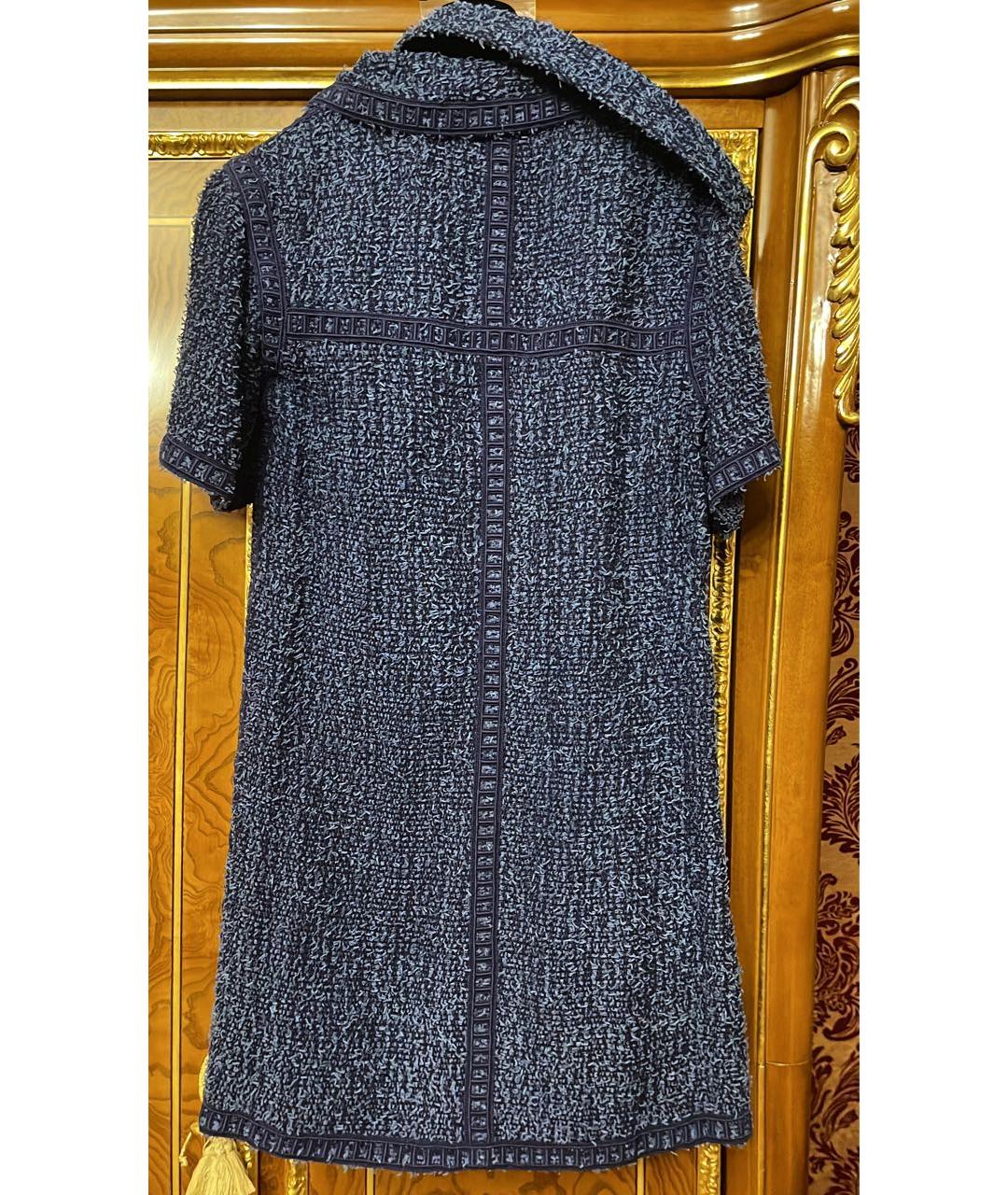 CHANEL PRE-OWNED Синее твидовое повседневное платье, фото 2