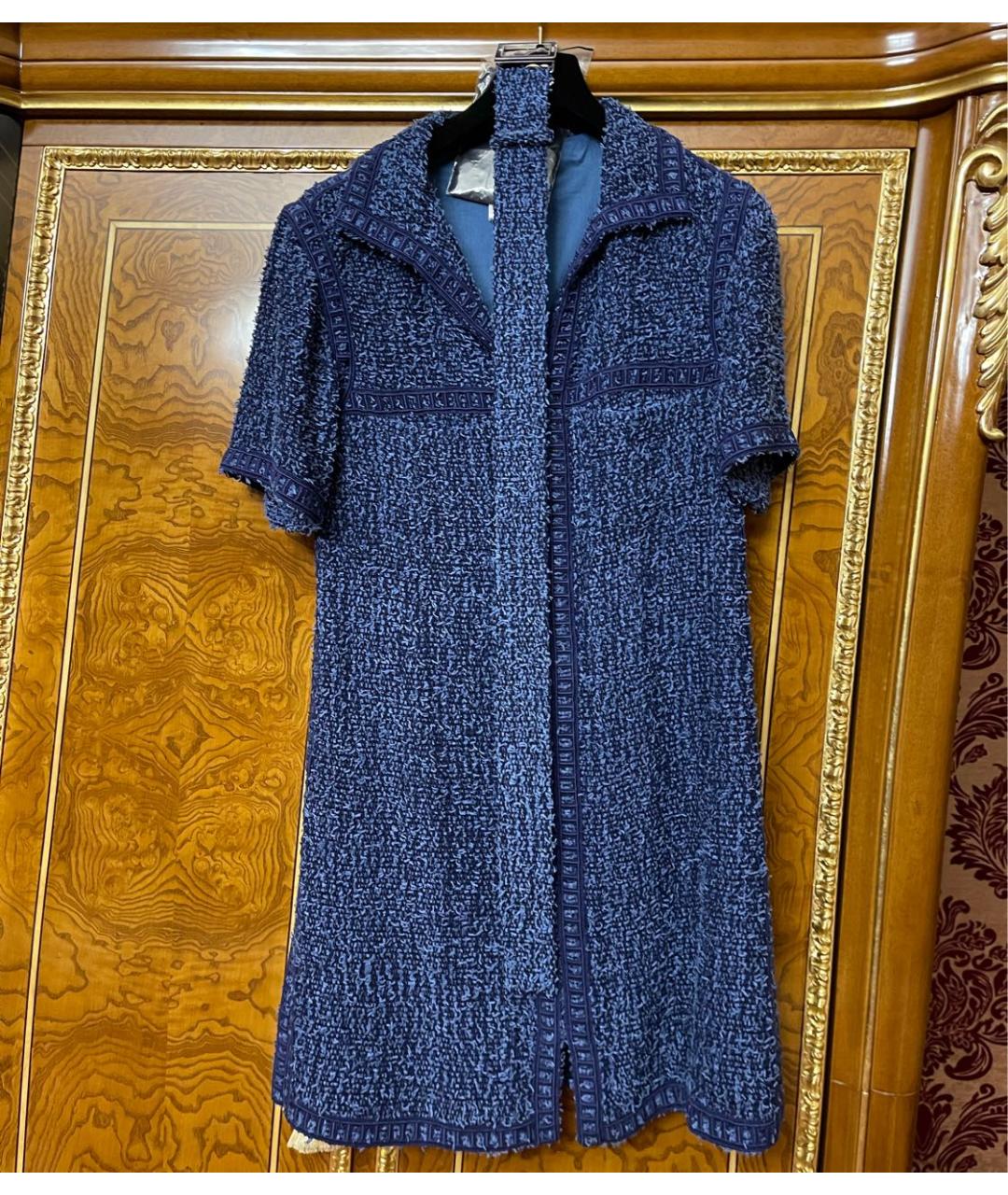 CHANEL PRE-OWNED Синее твидовое повседневное платье, фото 5