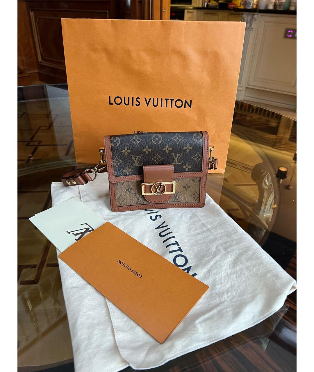 LOUIS VUITTON Коричневая кожаная сумка через плечо, фото 8