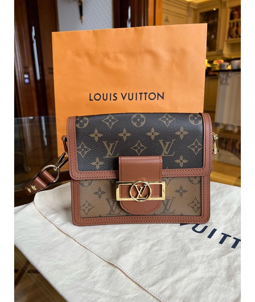 LOUIS VUITTON Коричневая кожаная сумка через плечо, фото 9