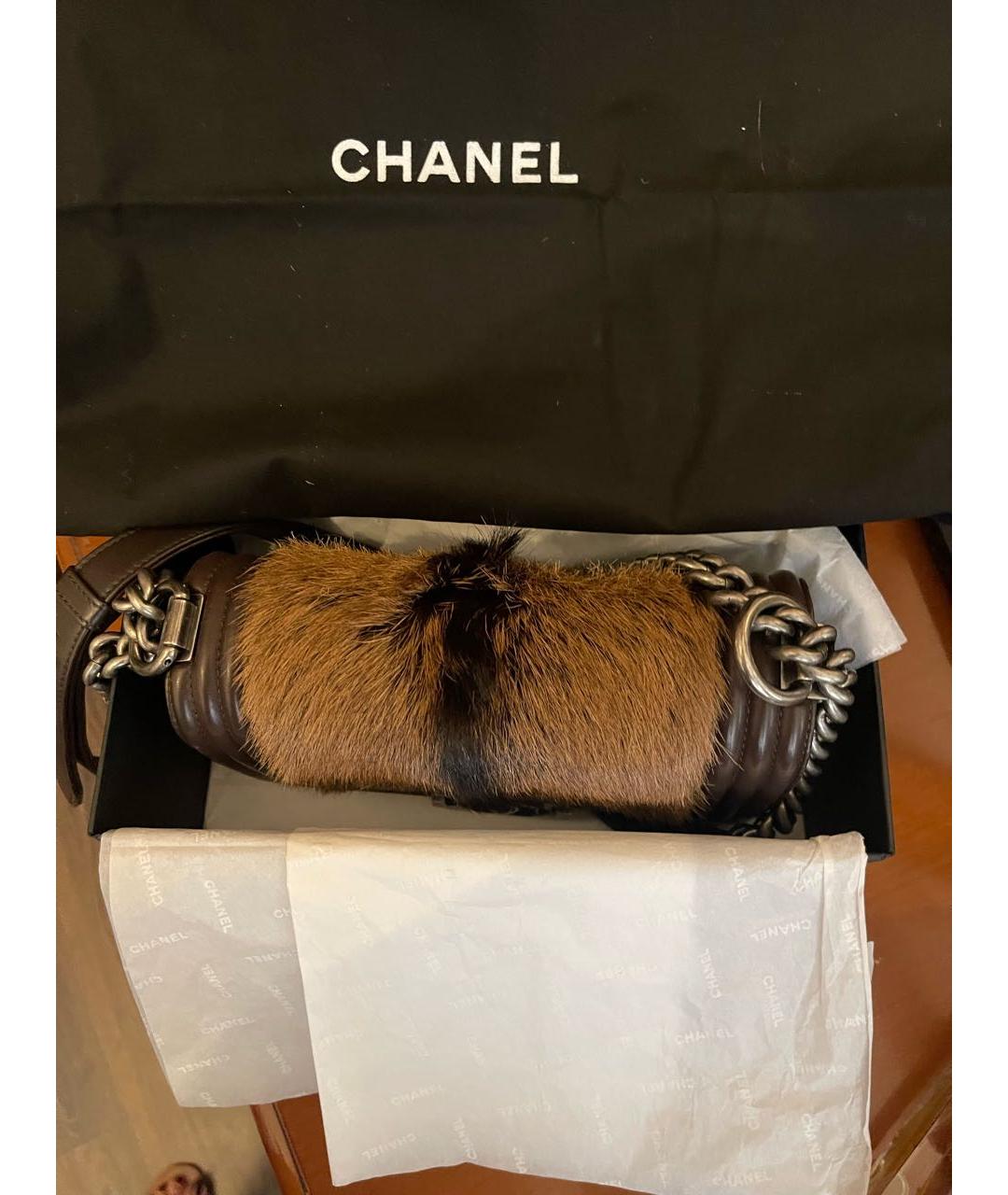 CHANEL PRE-OWNED Коричневая кожаная сумка с короткими ручками, фото 8