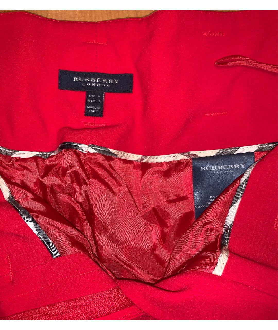 BURBERRY Красные вискозные прямые брюки, фото 3