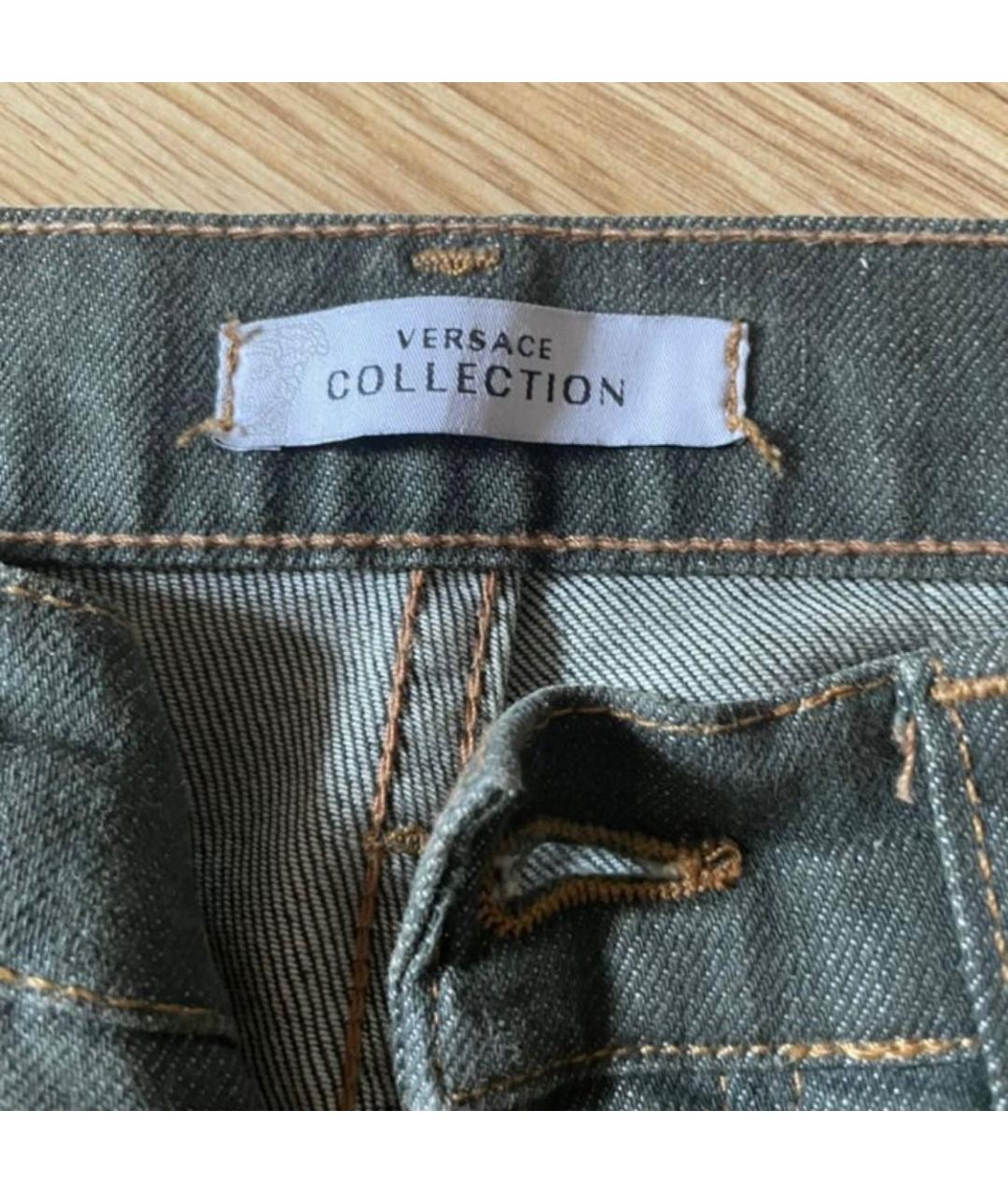 VERSACE COLLECTION Хаки хлопко-эластановые прямые джинсы, фото 3